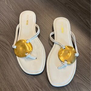 Fashion Nova Sandals in White with Gold Accents